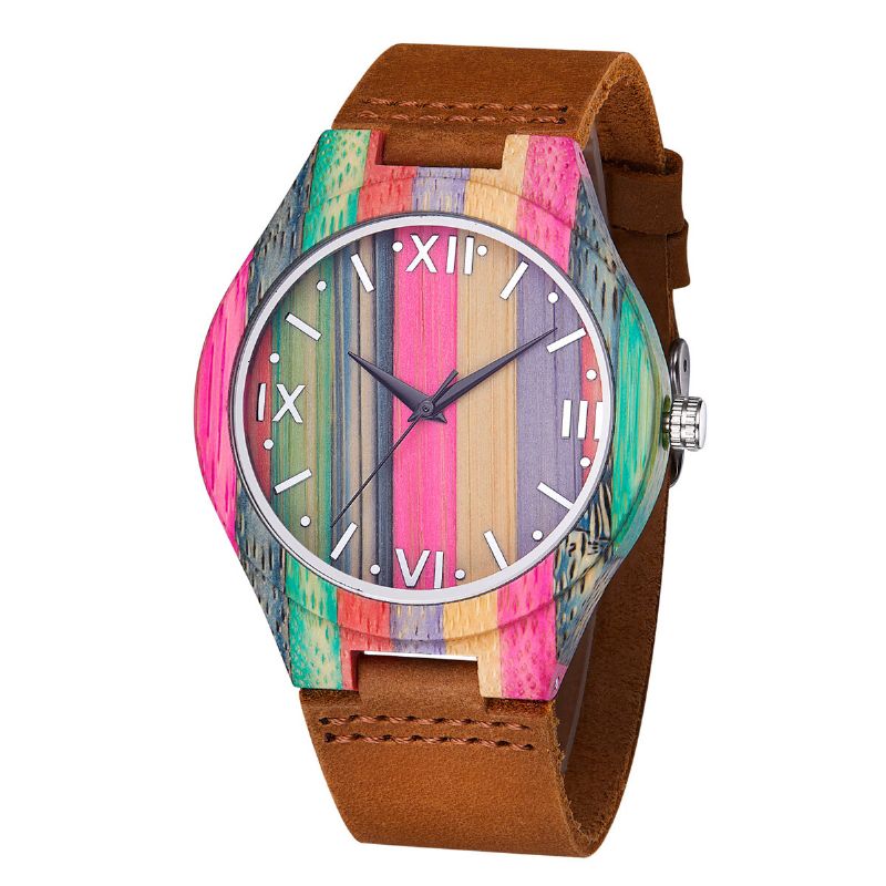 Fashion Colorful Case Dial Lederband Creative Style Casual Herrenuhr Quarzuhr