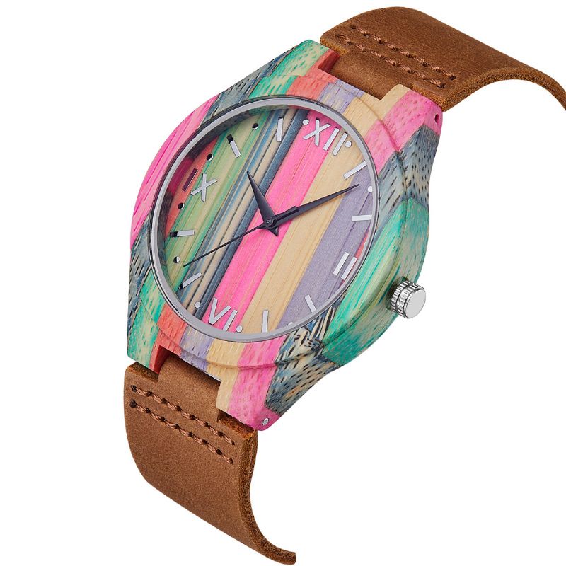 Fashion Colorful Case Dial Lederband Creative Style Casual Herrenuhr Quarzuhr