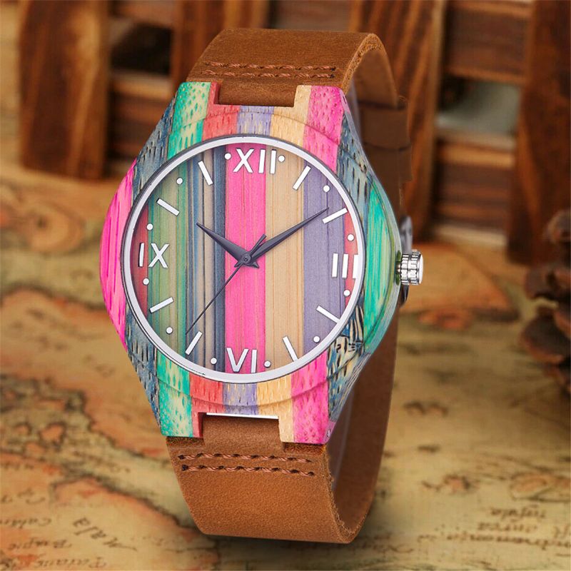 Fashion Colorful Case Dial Lederband Creative Style Casual Herrenuhr Quarzuhr