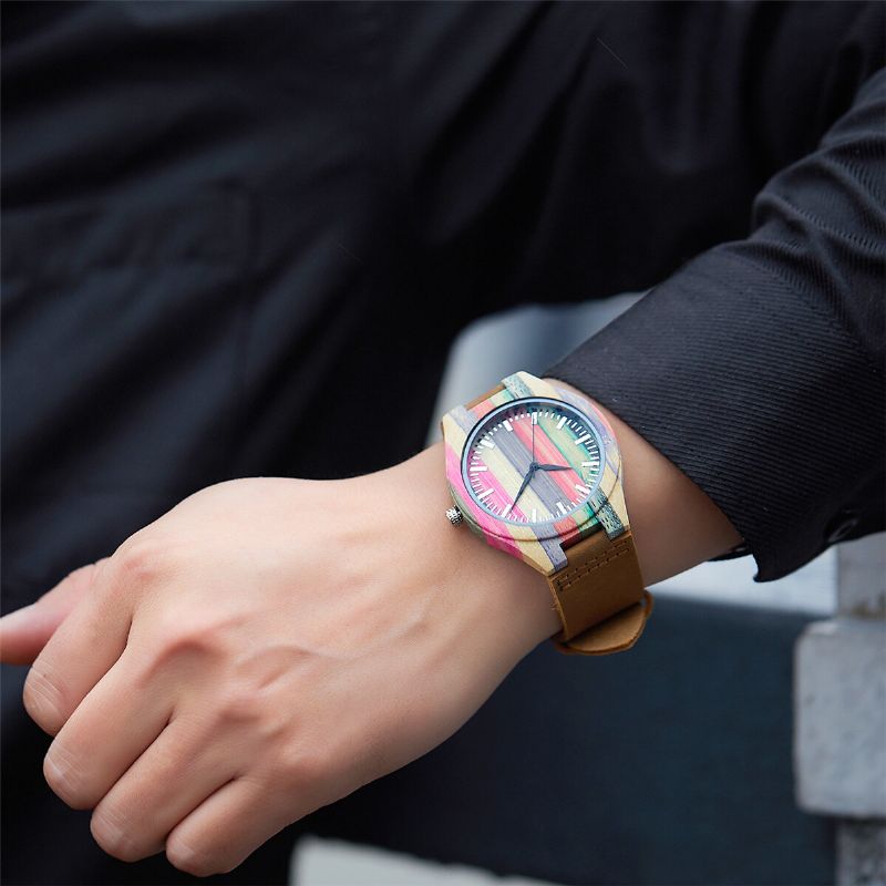 Fashion Colorful Case Dial Lederband Creative Style Casual Herrenuhr Quarzuhr