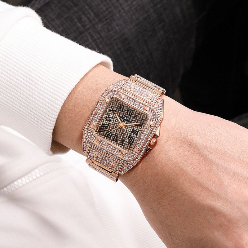 Fashion Elegent Causal Big Dial Steel Band Diamond Herren Quarzuhr