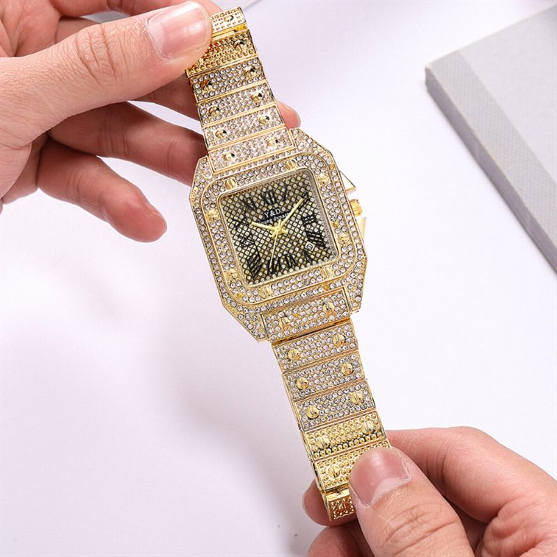 Fashion Elegent Causal Big Dial Steel Band Diamond Herren Quarzuhr