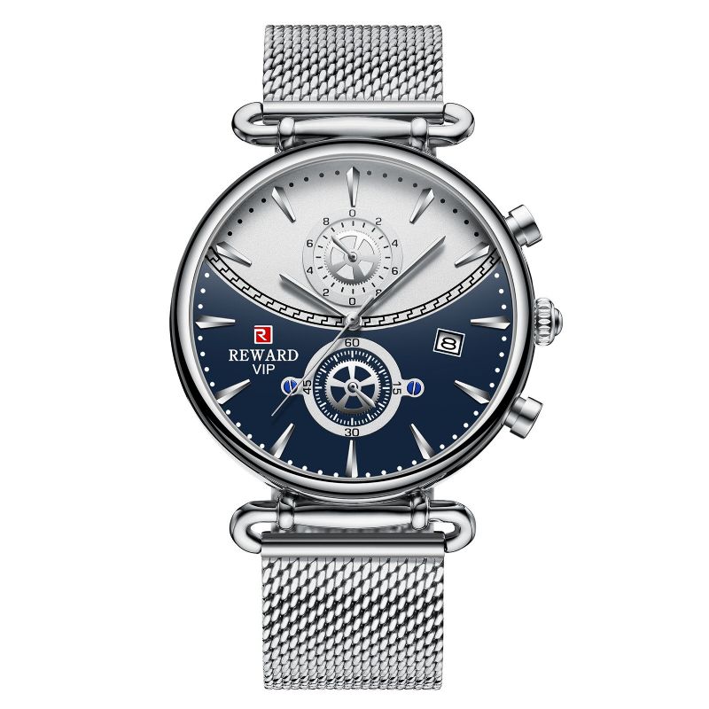 Fashion Herrenuhr Wasserdichte Datumsanzeige Chronograph Edelstahlarmband Quarzuhr