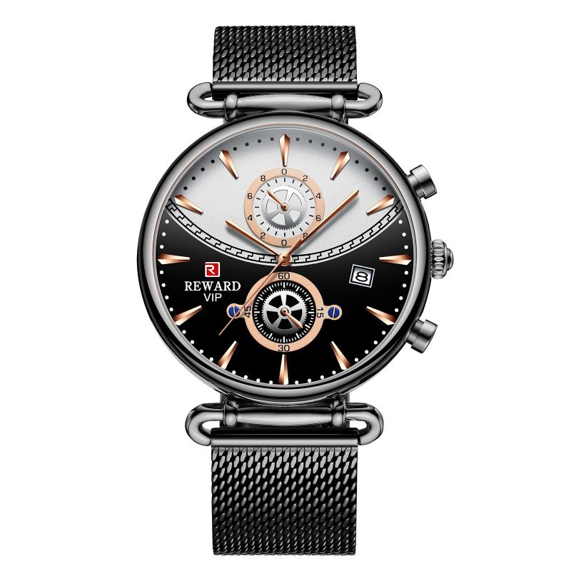 Fashion Herrenuhr Wasserdichte Datumsanzeige Chronograph Edelstahlarmband Quarzuhr