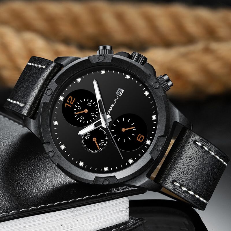 Fashion Leather Strap Luminous Display Herren Business Style Kalender Quarzuhr