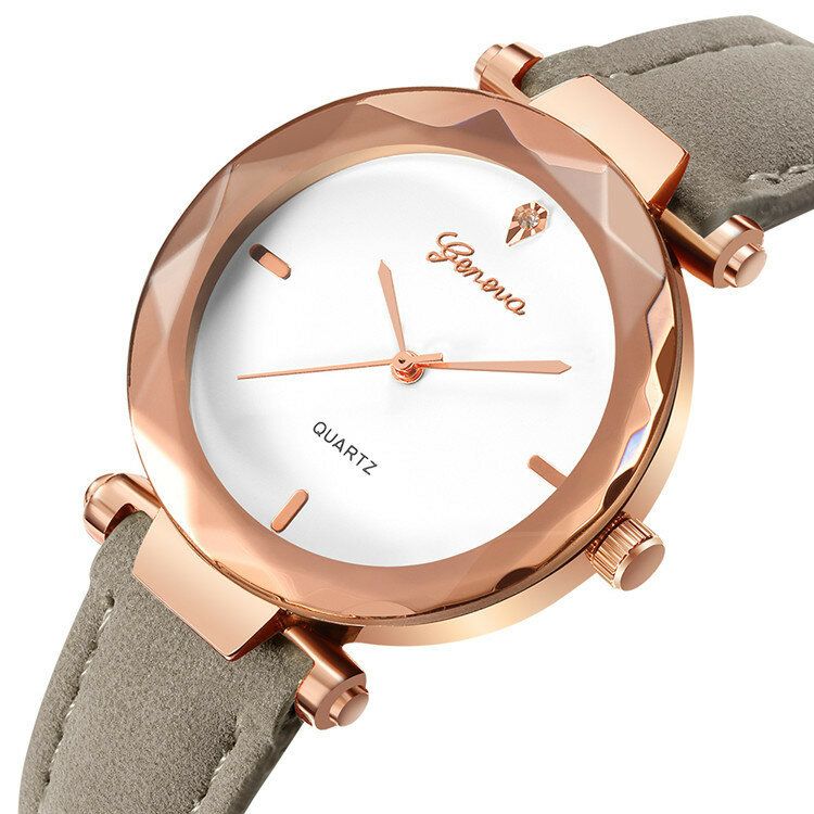 Fashion Leather Strap Simple Dial Design Metallgehäuse Damenuhr Damen Dress Quarta Watch