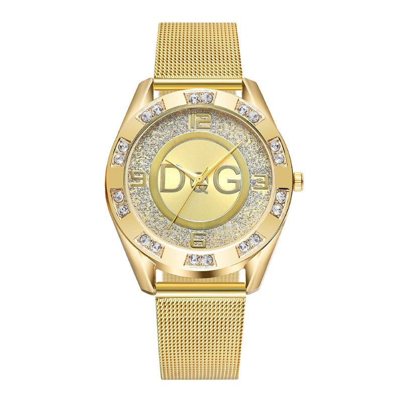 Fashion Luxury Damenuhren Crystal Mount Große Drei-zeiger-zifferblatt Mesh Band Quarzuhren