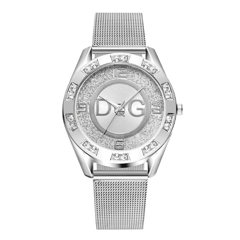 Fashion Luxury Damenuhren Crystal Mount Große Drei-zeiger-zifferblatt Mesh Band Quarzuhren