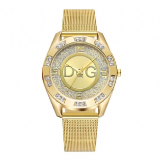 Fashion Luxury Damenuhren Crystal Mount Große Drei-zeiger-zifferblatt Mesh Band Quarzuhren