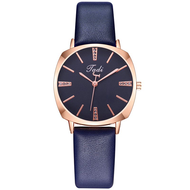 Fashion No Number Round Dial Pu-lederband Damen Quarzuhr