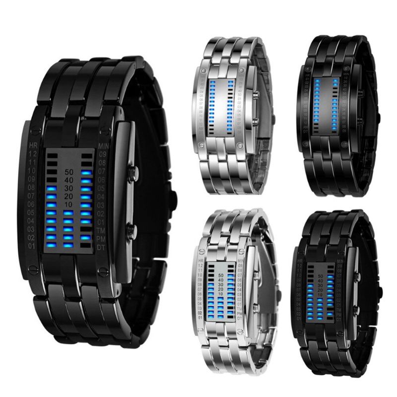 Fashion Rectangle Dial Led Time Date Display 30m Wasserdichte Stahlband-mann-digitaluhr