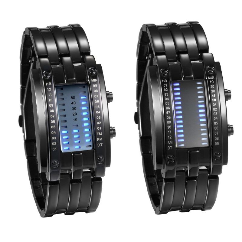 Fashion Rectangle Dial Led Time Date Display 30m Wasserdichte Stahlband-mann-digitaluhr