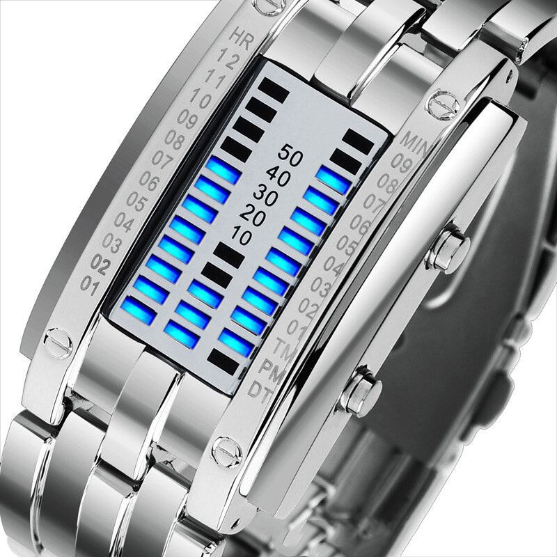 Fashion Rectangle Dial Led Time Date Display 30m Wasserdichte Stahlband-mann-digitaluhr