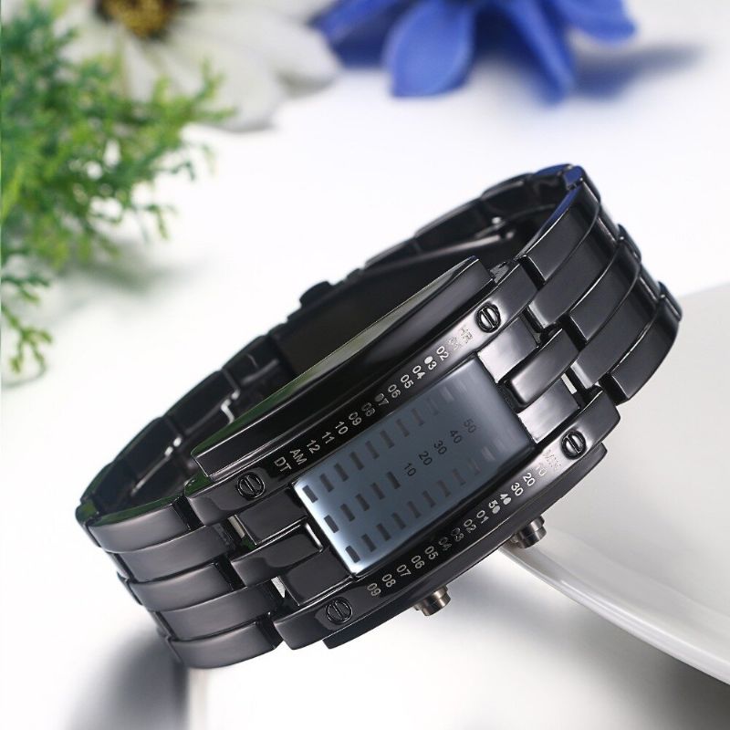 Fashion Rectangle Dial Led Time Date Display 30m Wasserdichte Stahlband-mann-digitaluhr