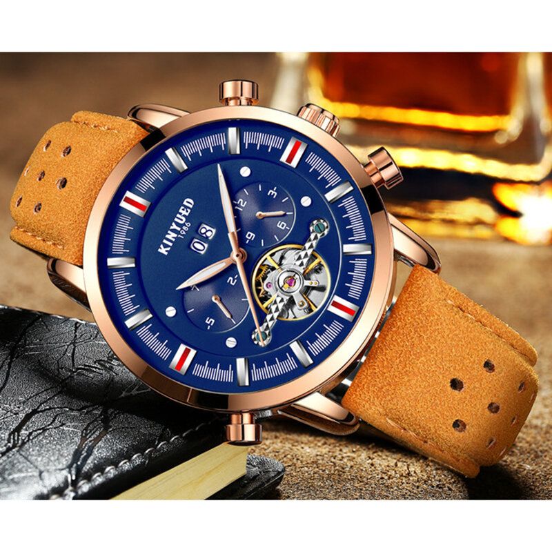 Fashion Style Brathable Leather Strap Automatische Herren Business Mechanische Uhr