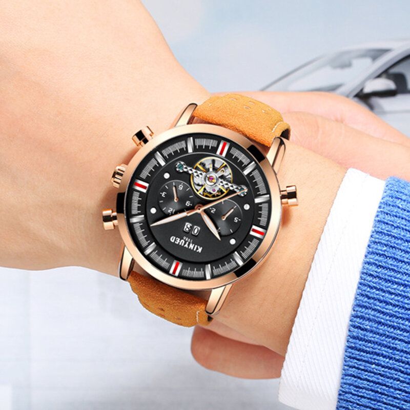 Fashion Style Brathable Leather Strap Automatische Herren Business Mechanische Uhr