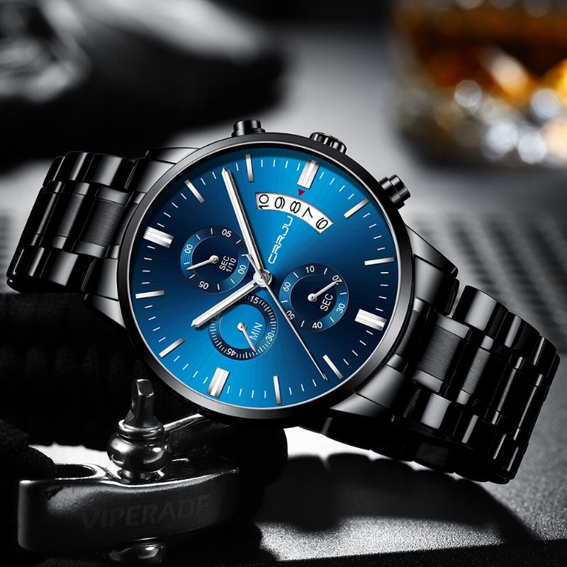 Fashion Style Full Steel Strap Chronograph Datumsanzeige Herren Quarzuhr