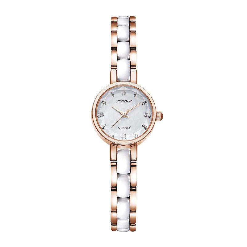 Frauen Einfache Dreipolige Crytal Diamonds Dial Mode Keramik Stahlband Quarzuhr