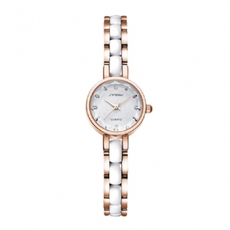 Frauen Einfache Dreipolige Crytal Diamonds Dial Mode Keramik Stahlband Quarzuhr