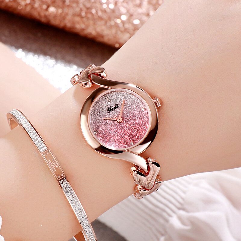 Gedi Fashion Elegant Luxury Crystal Gradient Color Dial Alloy Strap Damen Armband Armbanduhren Quarzuhr