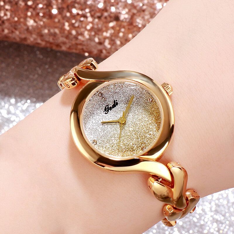 Gedi Fashion Elegant Luxury Crystal Gradient Color Dial Alloy Strap Damen Armband Armbanduhren Quarzuhr