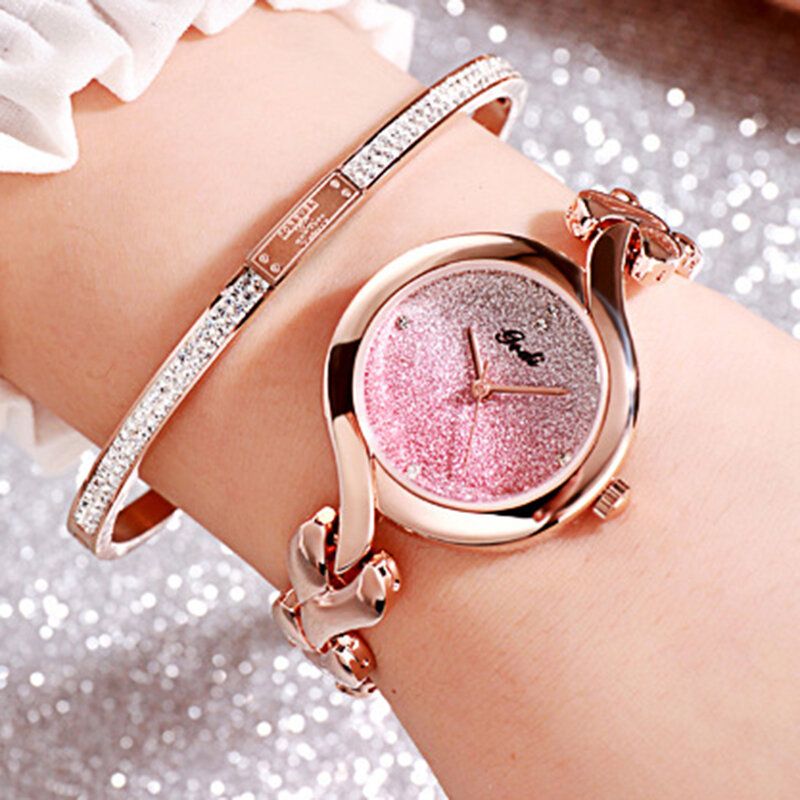 Gedi Fashion Elegant Luxury Crystal Gradient Color Dial Alloy Strap Damen Armband Armbanduhren Quarzuhr