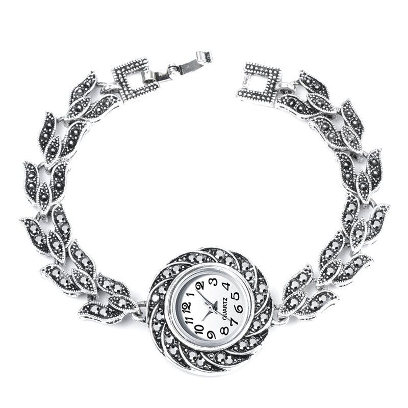 Graue Kristallfrauen-armband-uhr-moderne Retroart-quarz-uhr