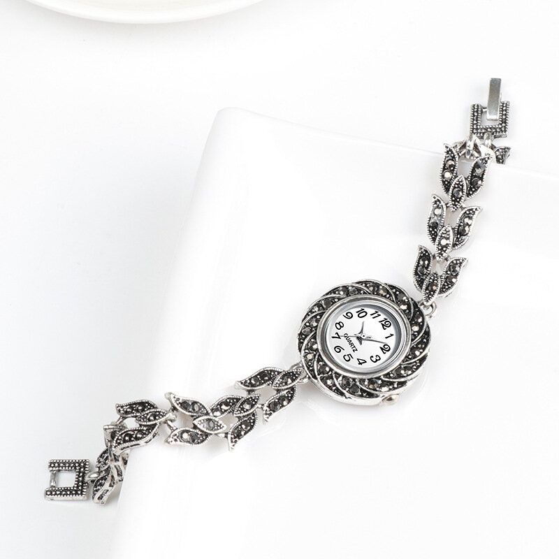 Graue Kristallfrauen-armband-uhr-moderne Retroart-quarz-uhr