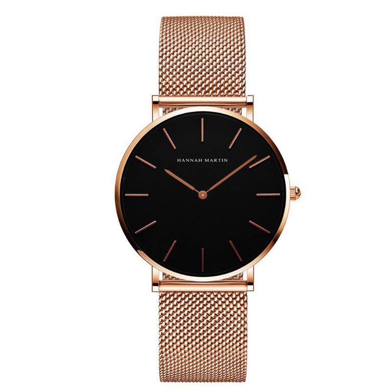 Hannah Martin Ch36 Fashion Casual Simple Big Dial Steel Mesh Strap Wasserdichte Damen Quarzuhr