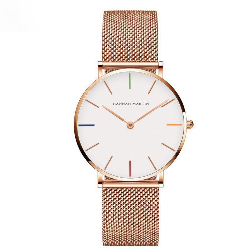 Hannah Martin Ch36 Fashion Casual Simple Big Dial Steel Mesh Strap Wasserdichte Damen Quarzuhr