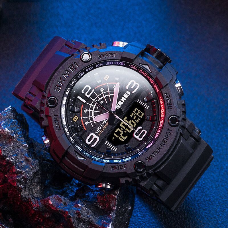 Led Light Sport Herren Digitaluhr 5 Atm Wasserdichte Stoppuhr Camouflage Dual Display Uhr