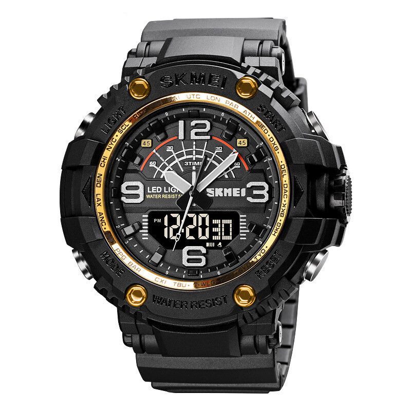 Led Light Sport Herren Digitaluhr 5 Atm Wasserdichte Stoppuhr Camouflage Dual Display Uhr