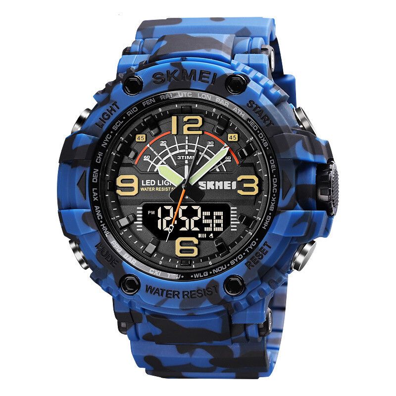 Led Light Sport Herren Digitaluhr 5 Atm Wasserdichte Stoppuhr Camouflage Dual Display Uhr