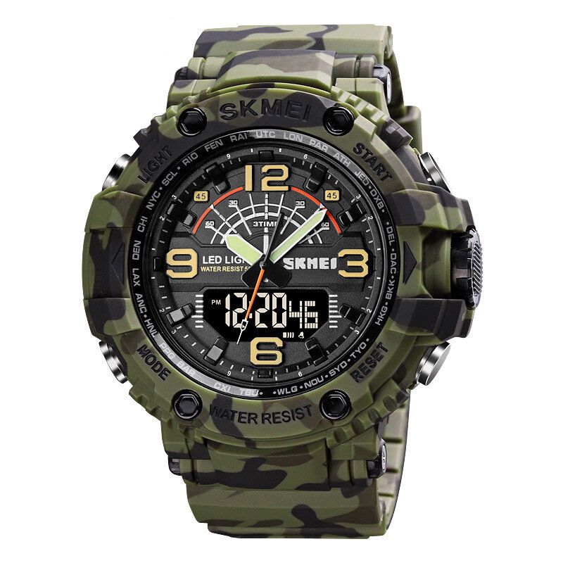 Led Light Sport Herren Digitaluhr 5 Atm Wasserdichte Stoppuhr Camouflage Dual Display Uhr