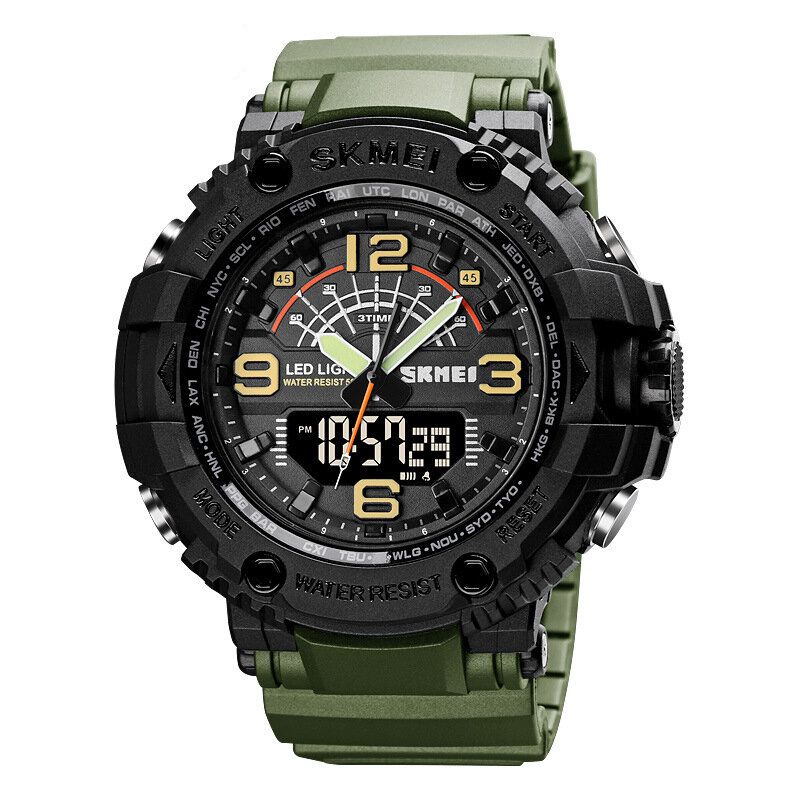 Led Light Sport Herren Digitaluhr 5 Atm Wasserdichte Stoppuhr Camouflage Dual Display Uhr