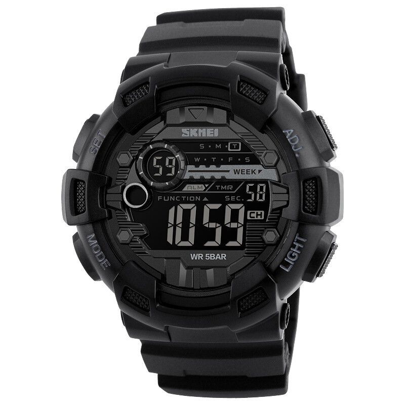 Luminous Week Display Stoppuhr Countdown 5 Atm Wasserdichte Dual-time Sport Herren Digitaluhr