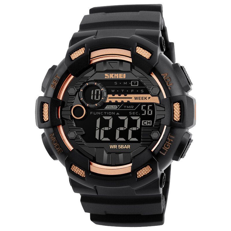 Luminous Week Display Stoppuhr Countdown 5 Atm Wasserdichte Dual-time Sport Herren Digitaluhr