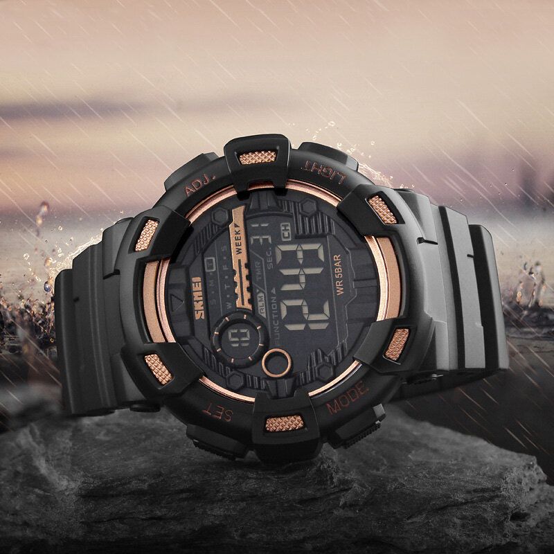 Luminous Week Display Stoppuhr Countdown 5 Atm Wasserdichte Dual-time Sport Herren Digitaluhr