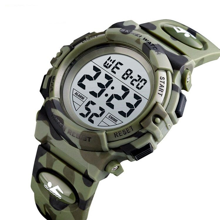 Military Camouflage Kinderarmband 12/24 Stunden Modus El Leuchtanzeige Stoppuhr Alarm 5 Atm Wasserdichte Kinder-digitaluhr