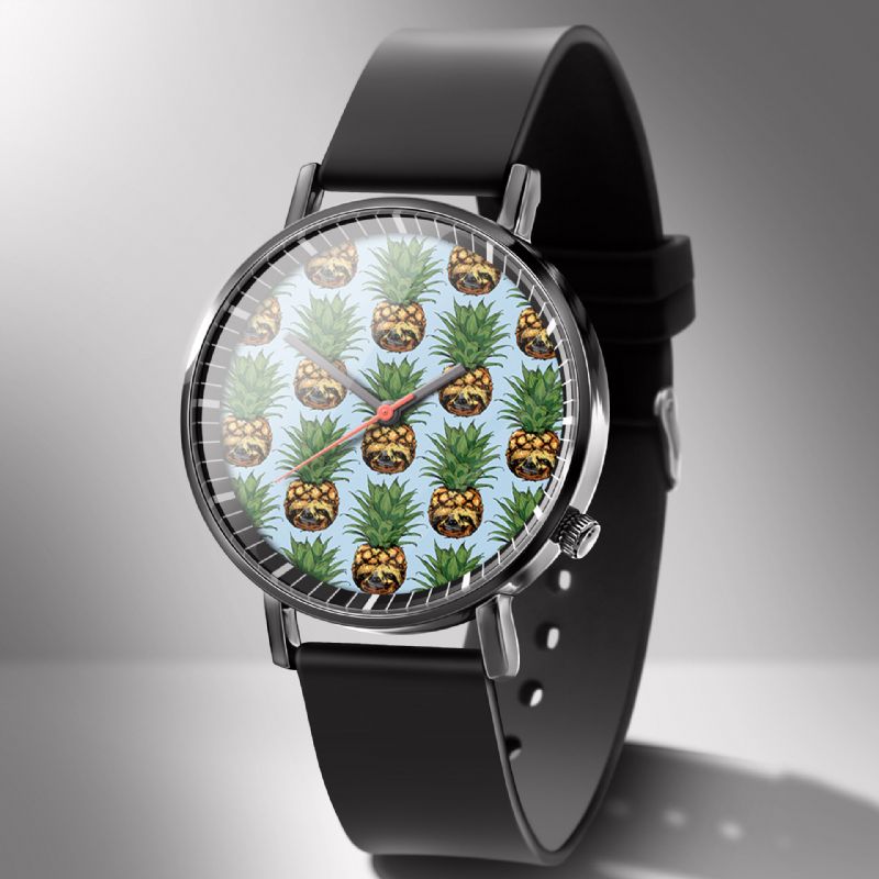 Mode-ananas-druck-uhr-sommer-frucht-legierungs-pvc-zufällige Dame-quarz-uhr