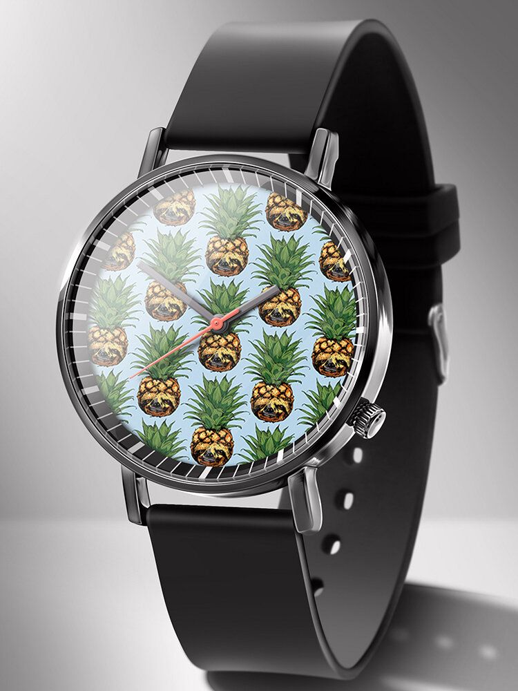 Mode-ananas-druck-uhr-sommer-frucht-legierungs-pvc-zufällige Dame-quarz-uhr