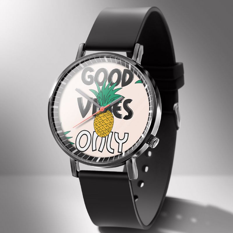 Mode-ananas-druck-uhr-sommer-frucht-legierungs-pvc-zufällige Dame-quarz-uhr