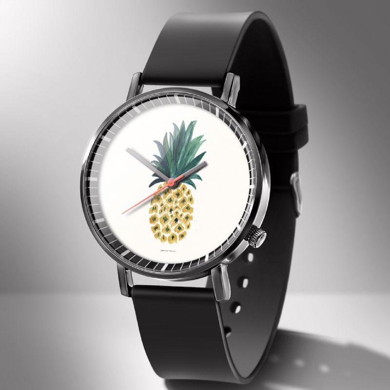 Mode-ananas-druck-uhr-sommer-frucht-legierungs-pvc-zufällige Dame-quarz-uhr