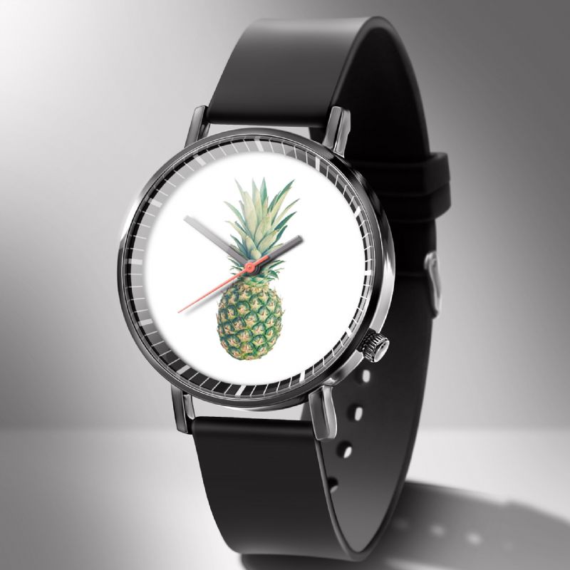 Mode-ananas-druck-uhr-sommer-frucht-legierungs-pvc-zufällige Dame-quarz-uhr