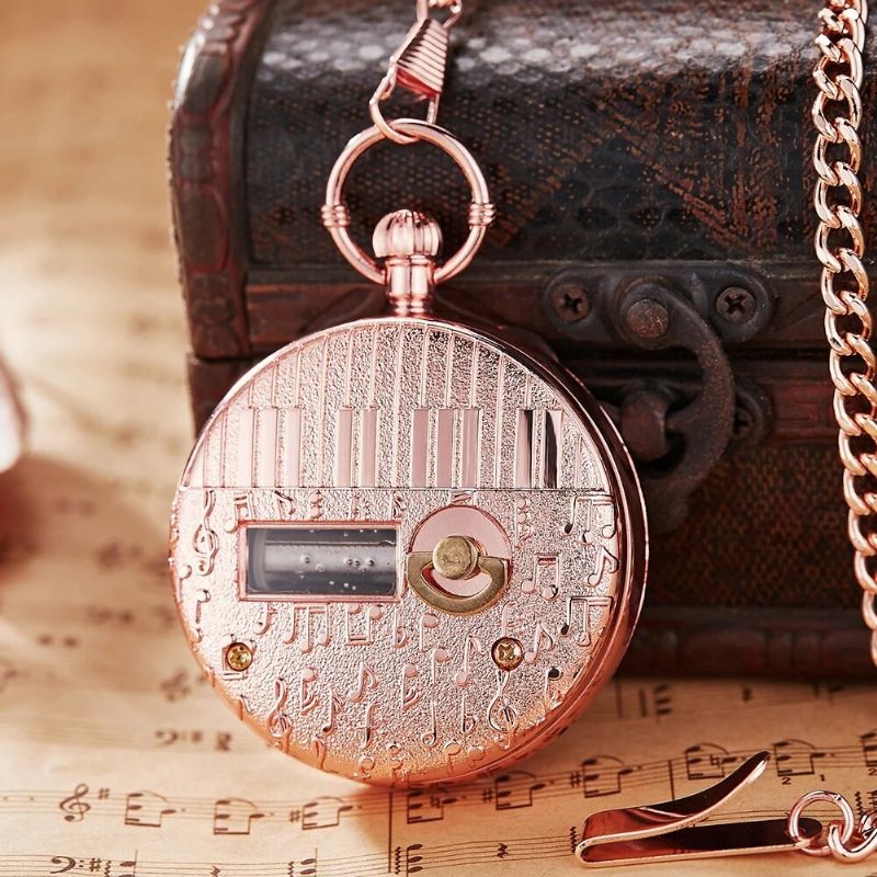 Mode Frohe Weihnachten Wort Spieluhr Musik Spieler Taschenuhr Metall Vintage Quarzuhr