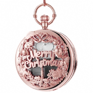 Mode Frohe Weihnachten Wort Spieluhr Musik Spieler Taschenuhr Metall Vintage Quarzuhr