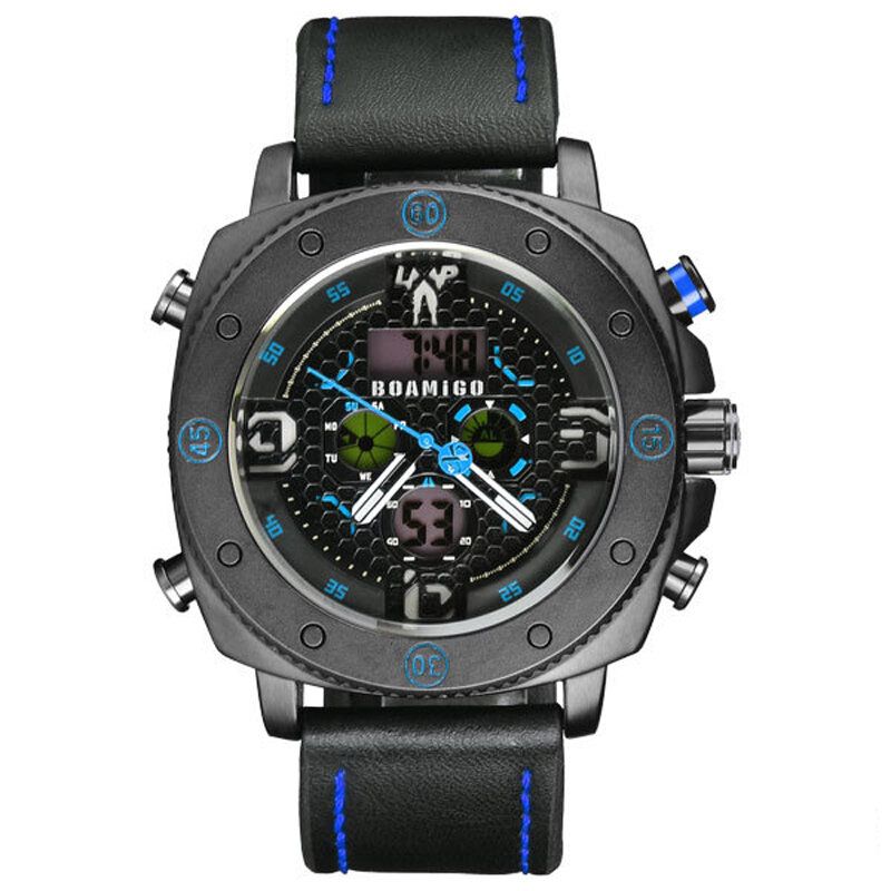 Mode Herren Digitaluhr Creative Dial Luminous Week Display Chronograph Led Dual Display Watch