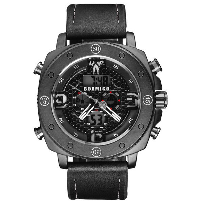 Mode Herren Digitaluhr Creative Dial Luminous Week Display Chronograph Led Dual Display Watch