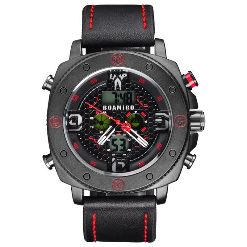 Mode Herren Digitaluhr Creative Dial Luminous Week Display Chronograph Led Dual Display Watch