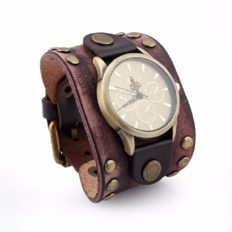 Mode-punkweinlese-echtes Leder-mann-quarz-uhr-armband-uhr